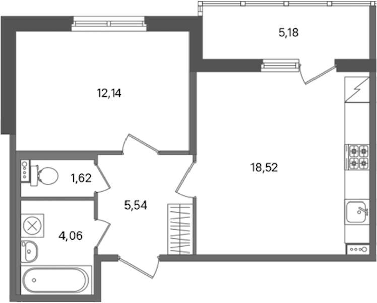 1-комнатная квартира 41.88 м², 1/5 эт., ЖК «ПАТИО. Уютный квартал»